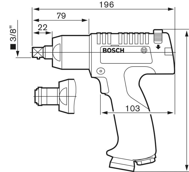 Impulse driver, 1/2" external square socket